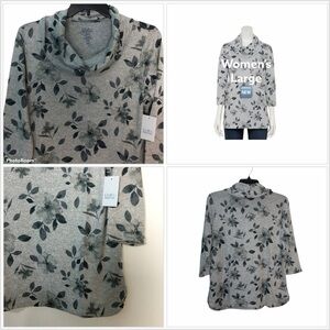 Ladies Croft & Barrow L Large 12 - 14 Mockneck Shirt Tunic 3/4 Sleeve Gray NWT